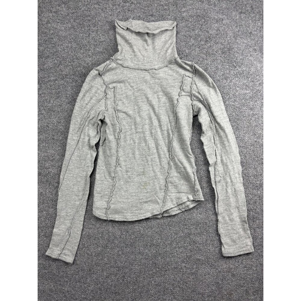 We The Free Turtleneck Shirt Womens Small Gray Exposed Seams Long Sleeve Raw Hem
